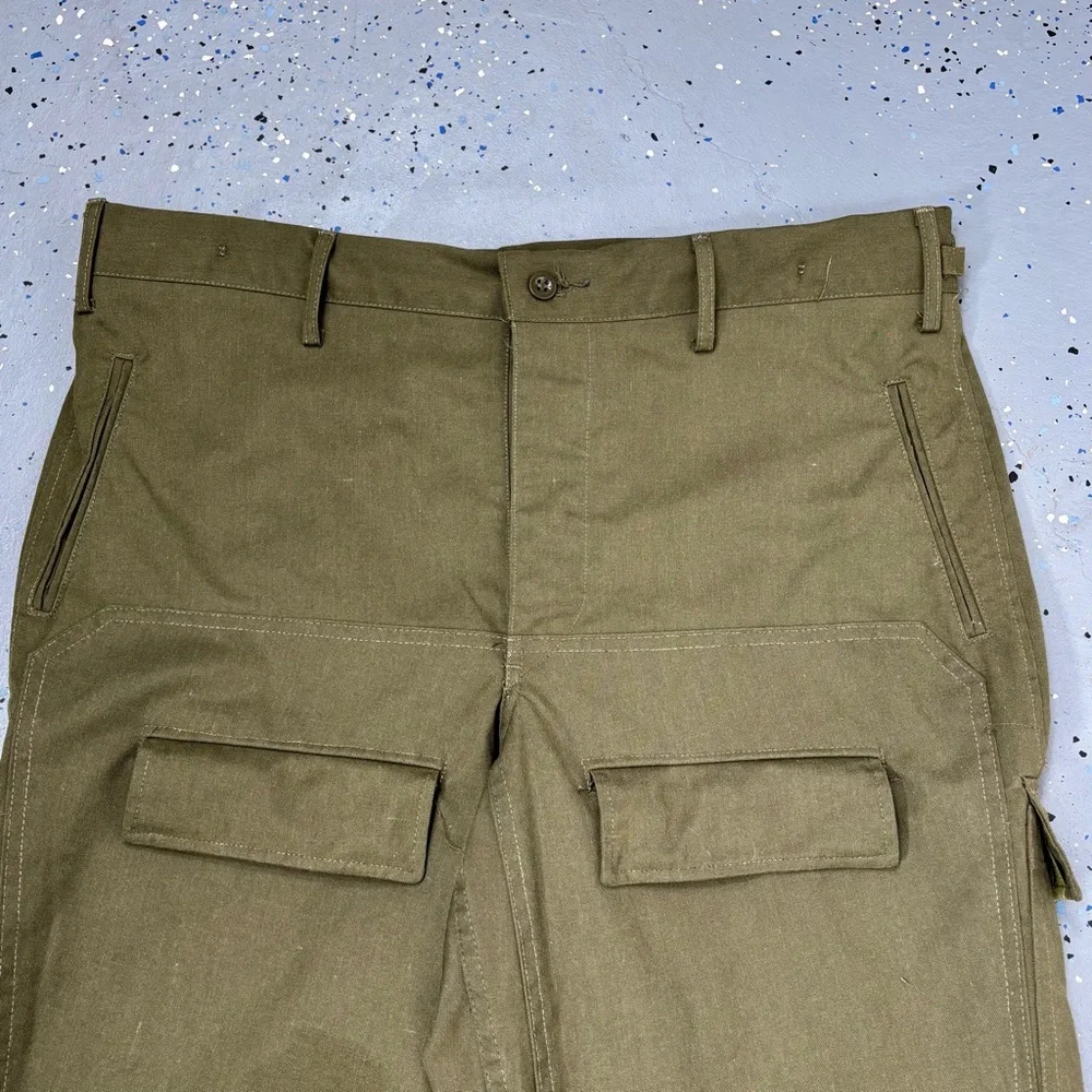 Vintage 80s Czech Army M85 Combat Cargo Pants Khaki Cotton Double Knee XL 40x32